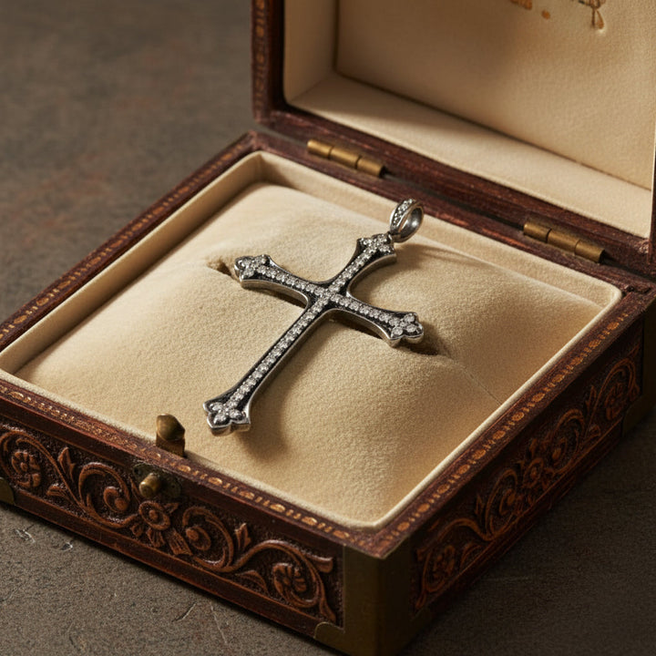 Contemporary Diamond 18Kt White Gold & Black Rhodium Cross Pendant