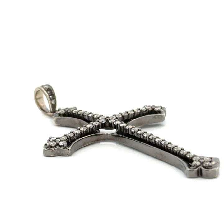 Contemporary Diamond 18Kt White Gold & Black Rhodium Cross Pendant