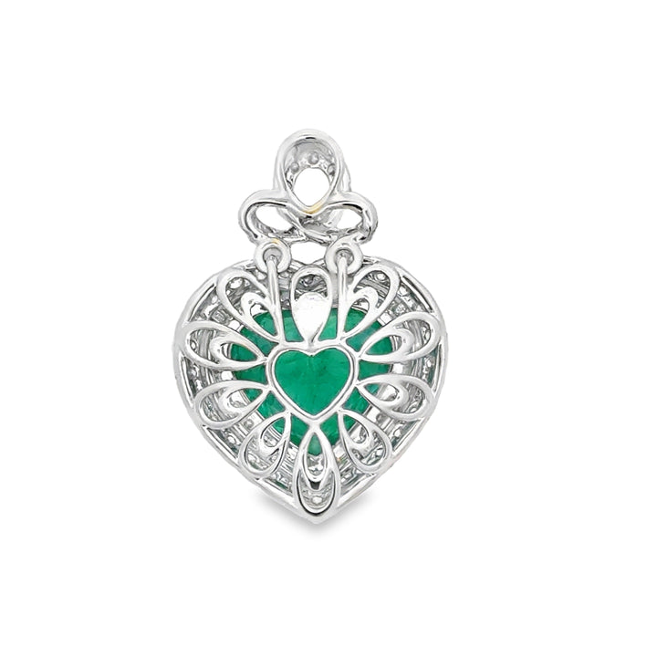 Contemporary Designer A.V. 4.15ct Colombian Emerald & Diamond 14K White Gold Pendant