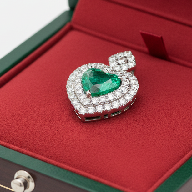 Contemporary Designer A.V. 1.92ct Colombian Emerald & Diamond 14K White Gold Pendant