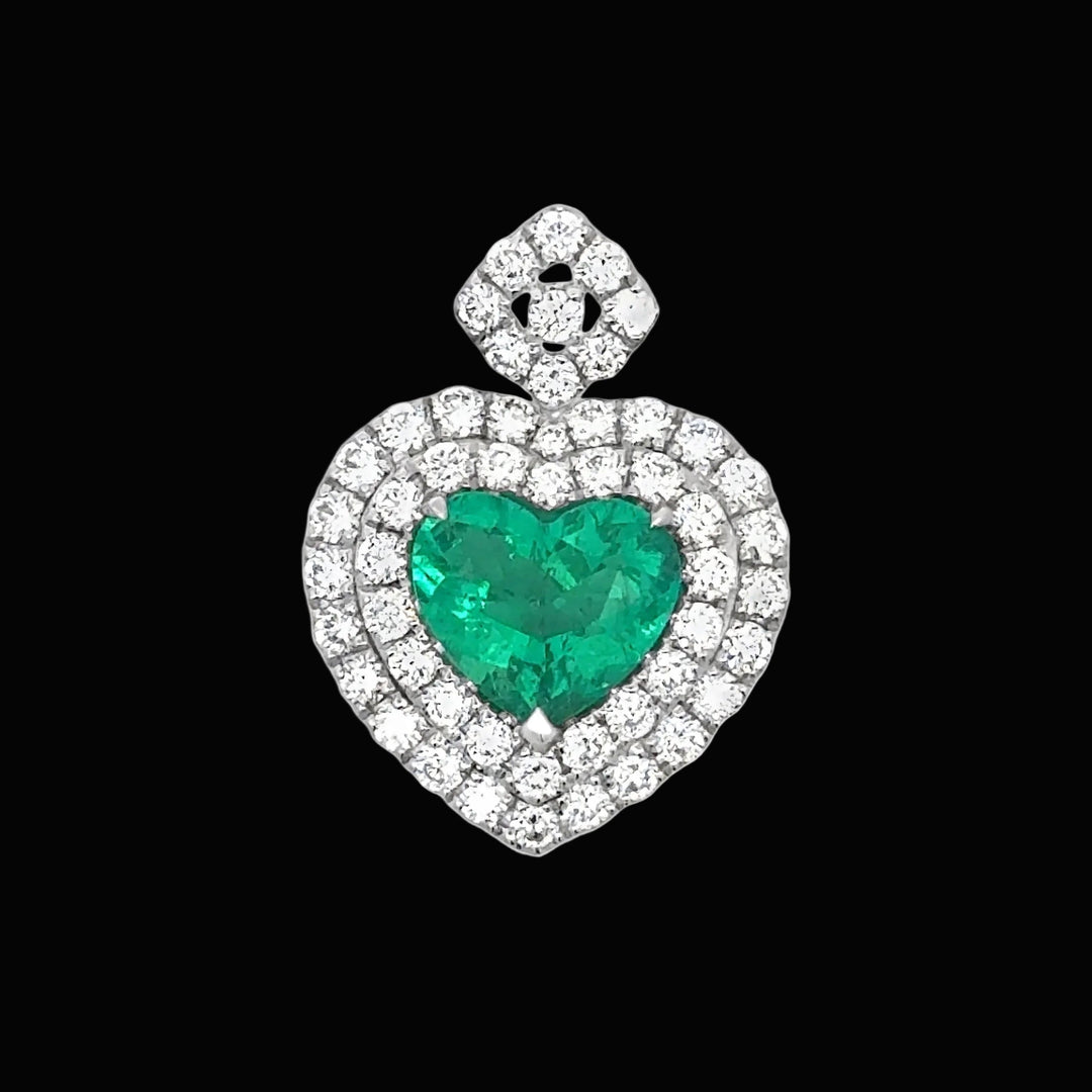 Contemporary Designer A.V. 1.92ct Colombian Emerald & Diamond 14K White Gold Pendant