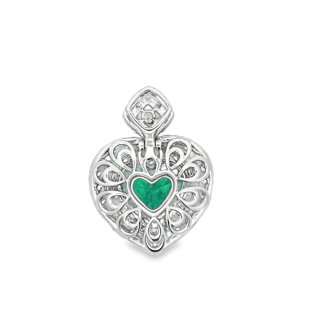 Contemporary Designer A.V. 1.92ct Colombian Emerald & Diamond 14K White Gold Pendant