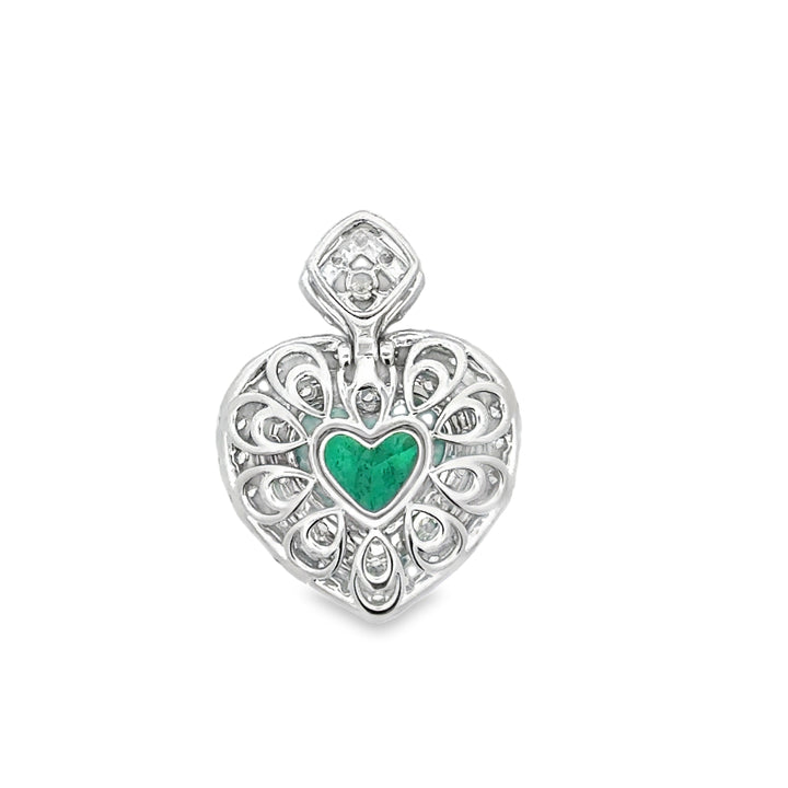 Contemporary Designer A.V. 1.92ct Colombian Emerald & Diamond 14K White Gold Pendant