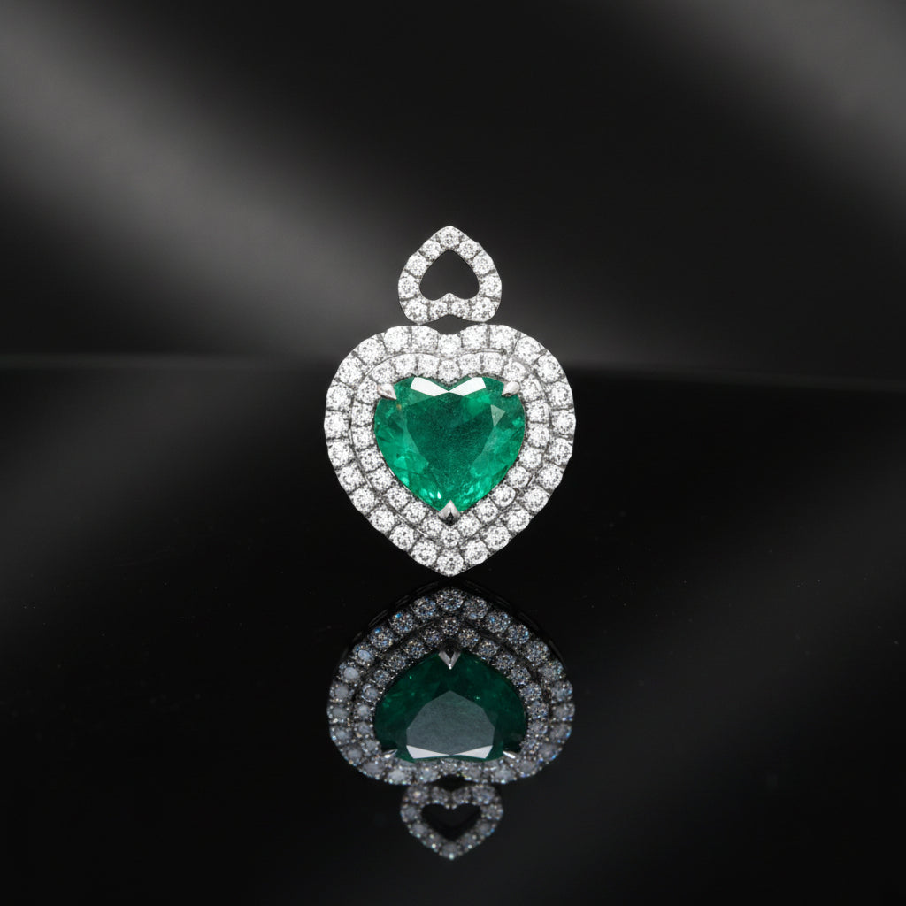 Contemporary Designer A.V. 3.34ct Colombian Emerald & Diamond 14K White Gold Pendant