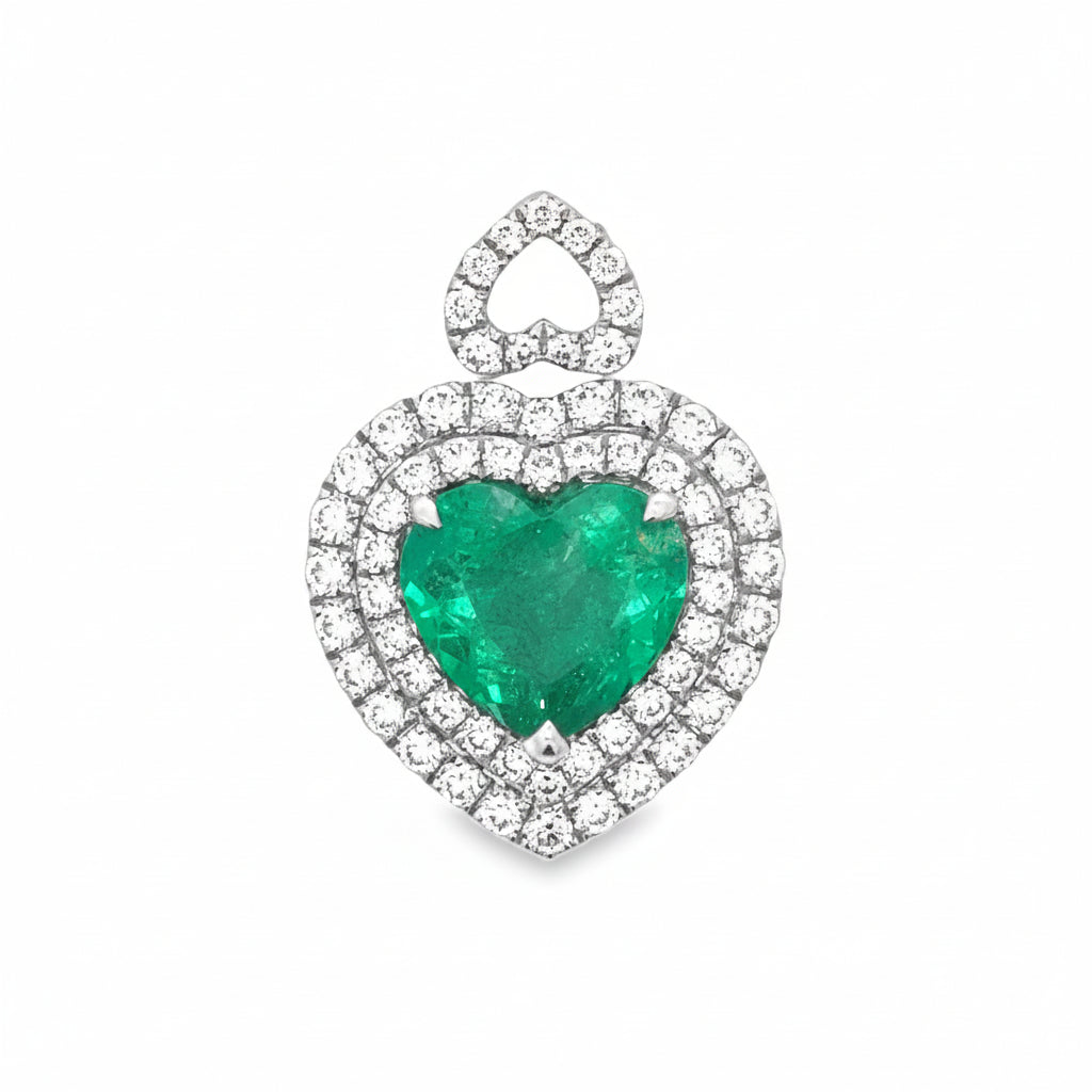 Contemporary Designer A.V. 3.34ct Colombian Emerald & Diamond 14K White Gold Pendant