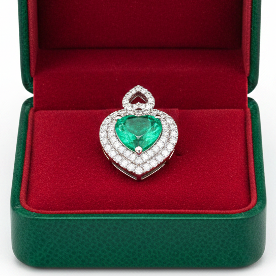 Contemporary Designer A.V. 3.34ct Colombian Emerald & Diamond 14K White Gold Pendant
