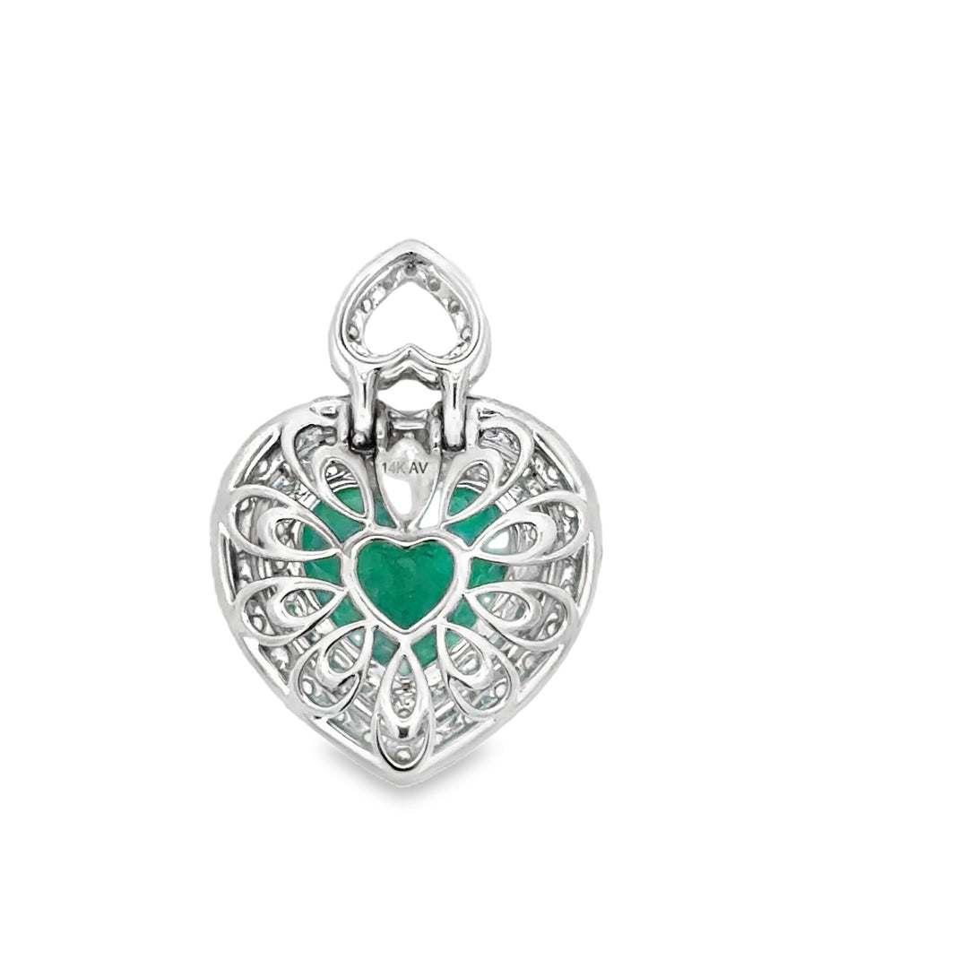 Contemporary Designer A.V. 3.34ct Colombian Emerald & Diamond 14K White Gold Pendant