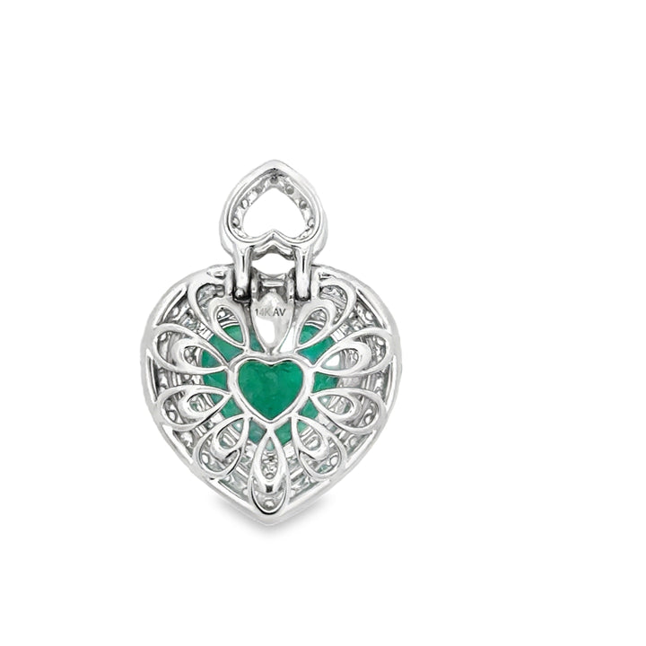 Contemporary Designer A.V. 3.34ct Colombian Emerald & Diamond 14K White Gold Pendant