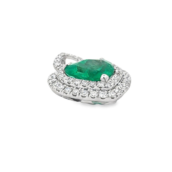 Contemporary Designer A.V. 3.34ct Colombian Emerald & Diamond 14K White Gold Pendant