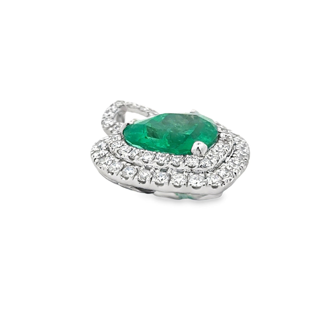 Contemporary Designer A.V. 3.34ct Colombian Emerald & Diamond 14K White Gold Pendant