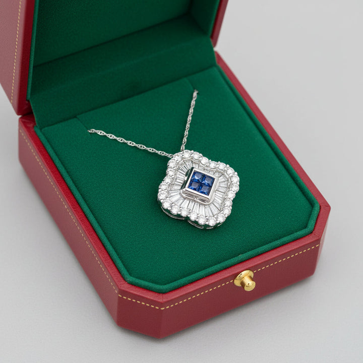 Contemporary Diamond & Sapphire Platinum & 18K White Gold Necklace