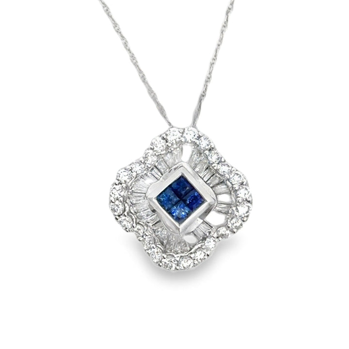 Contemporary Diamond & Sapphire Platinum & 18K White Gold Necklace