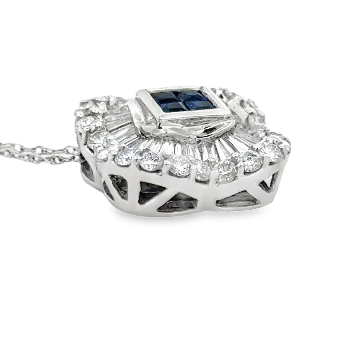 Contemporary Diamond & Sapphire Platinum & 18K White Gold Necklace