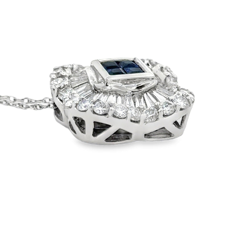Contemporary Diamond & Sapphire Platinum & 18K White Gold Necklace