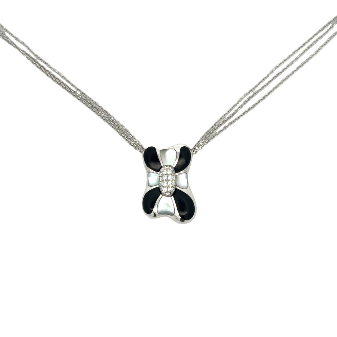 Estate Designer Asch Grossbardt Diamond, Mother of Pearl, Onyx 18Kt/14Kt White Gold Necklace