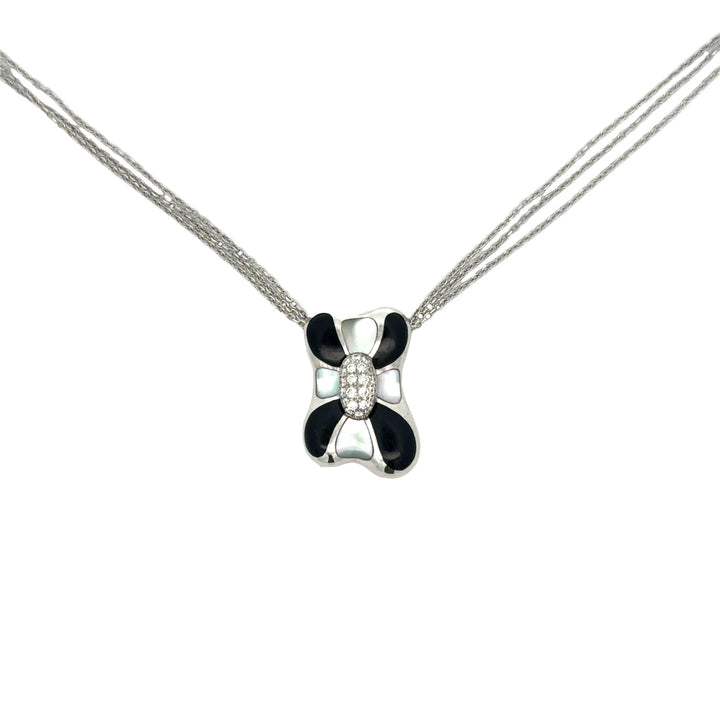 Estate Designer Asch Grossbardt Diamond, Mother of Pearl, Onyx 18Kt/14Kt White Gold Necklace