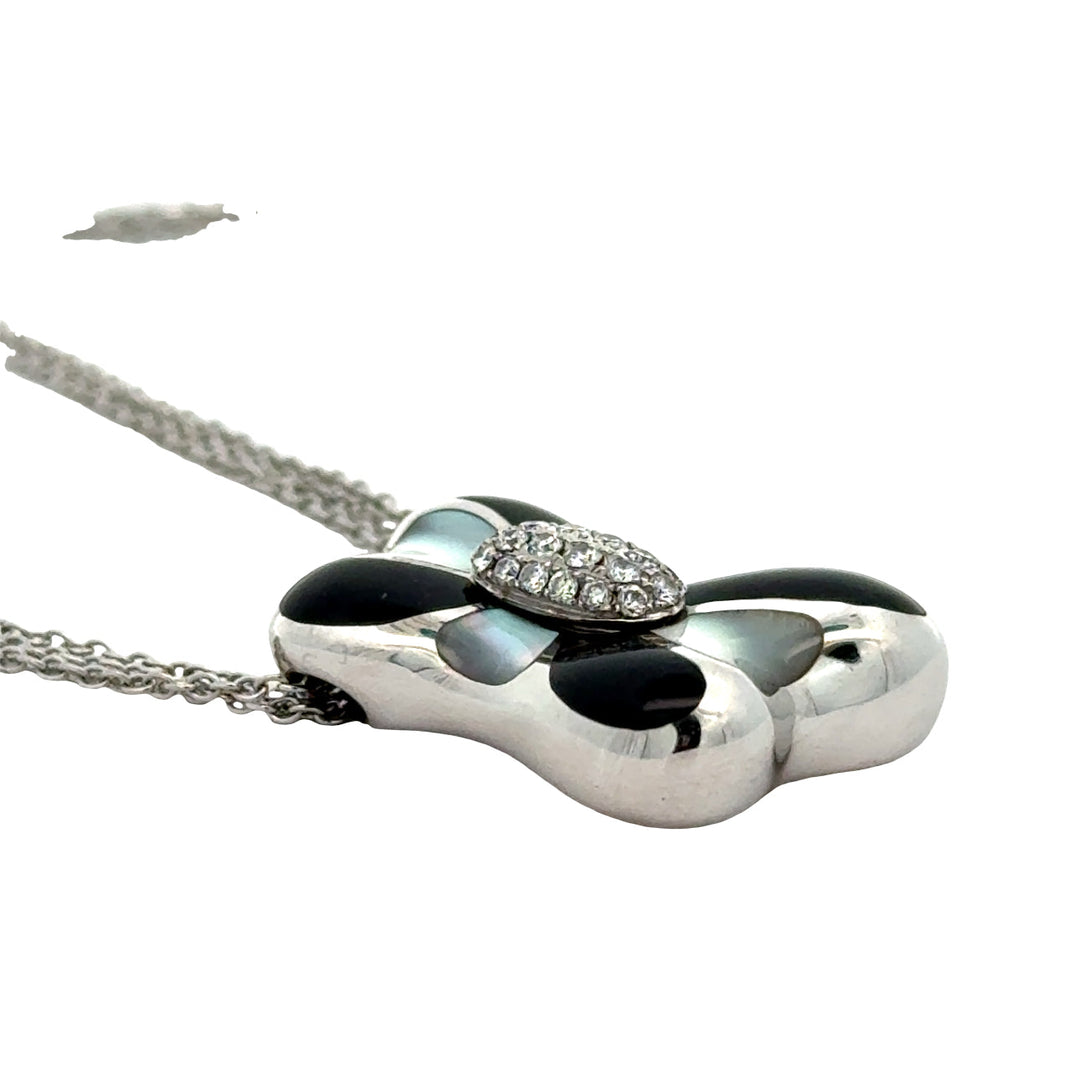 Estate Designer Asch Grossbardt Diamond, Mother of Pearl, Onyx 18Kt/14Kt White Gold Necklace