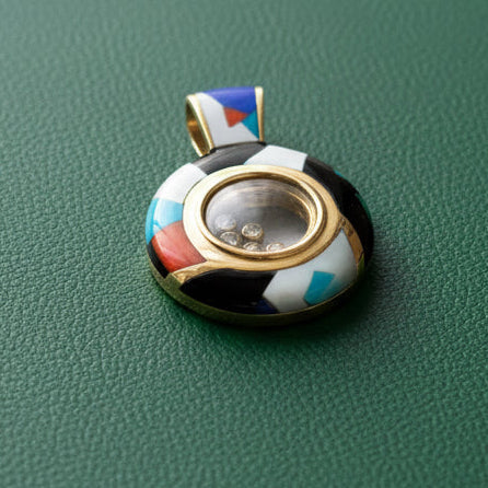 Estate Designer Asch Grossbardt Diamond, Mother of Pearl, Onyx 18Kt/14Kt White Gold Necklace