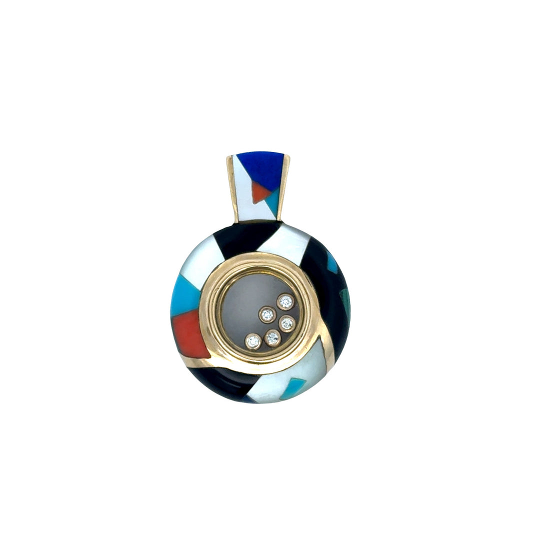Estate Designer KFJ Diamond & Multi Color 14Kt Yellow Gold Pendant.