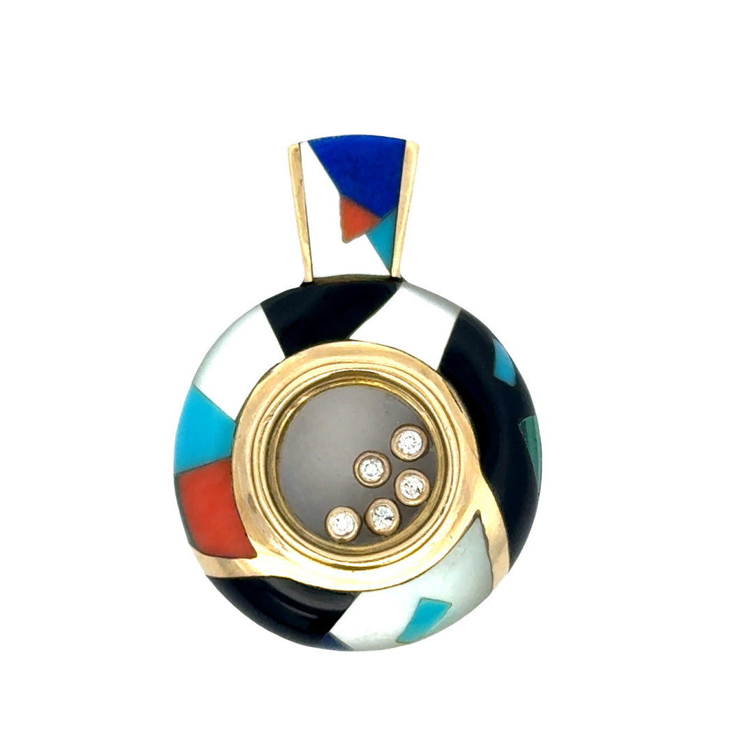 Estate Designer Asch Grossbardt Diamond, Mother of Pearl, Onyx 18Kt/14Kt White Gold Necklace