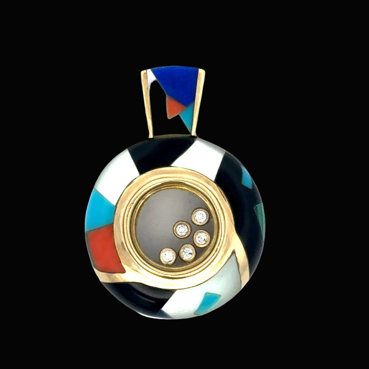 Estate Designer KFJ Diamond & Multi Color 14Kt Yellow Gold Pendant.