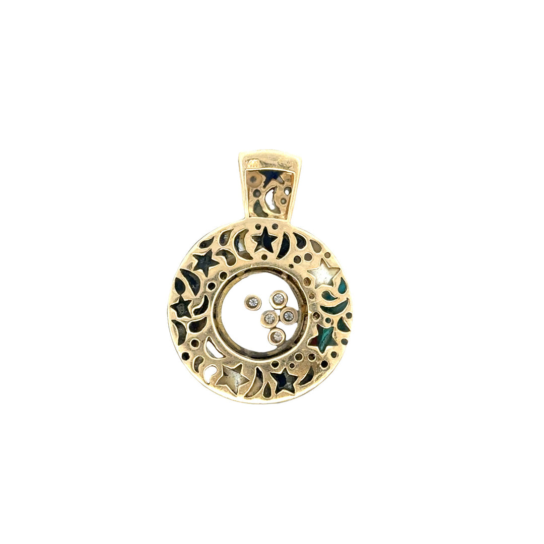 Estate Designer KFJ Diamond & Multi Color 14Kt Yellow Gold Pendant.
