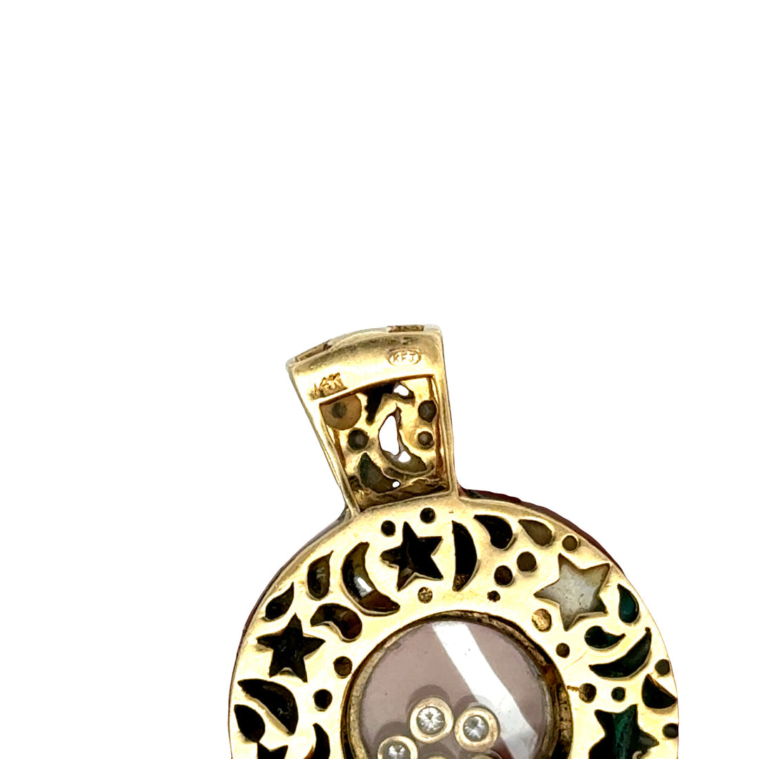 Estate Designer KFJ Diamond & Multi Color 14Kt Yellow Gold Pendant.