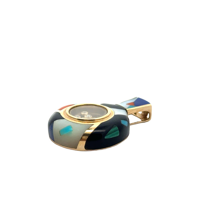 Estate Designer KFJ Diamond & Multi Color 14Kt Yellow Gold Pendant.