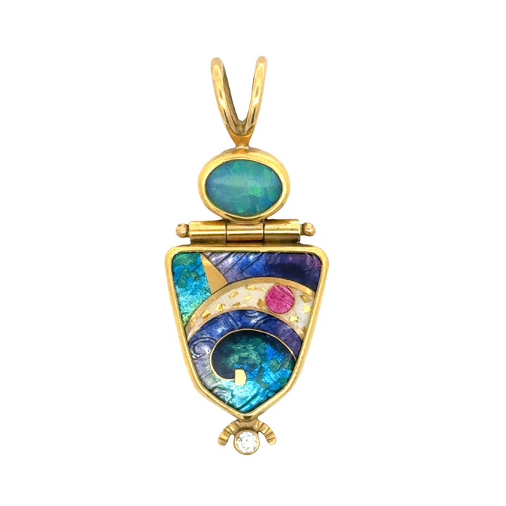 Estate Designer Amethyst & Onyx 18Kt Yellow Gold Brooch