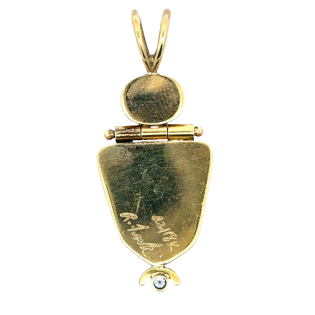 Estate Designer Amethyst & Onyx 18Kt Yellow Gold Brooch