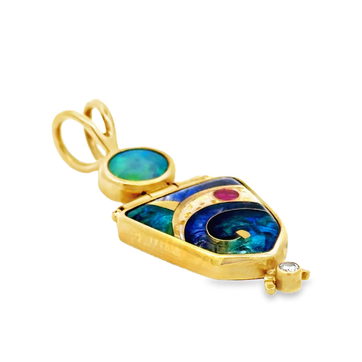 Estate Designer Amethyst & Onyx 18Kt Yellow Gold Brooch