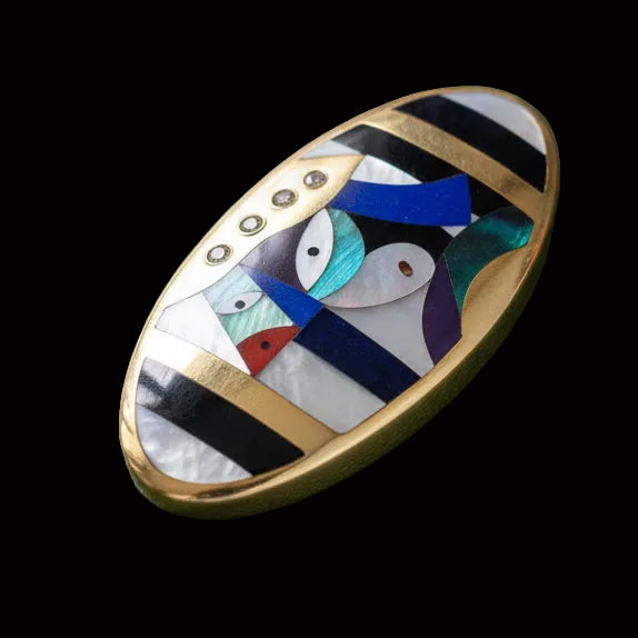 Estate Designer Asch Grossbardt Diamond, Semi Precious Gemstone 14Kt Yellow Gold Pendant/Brooch