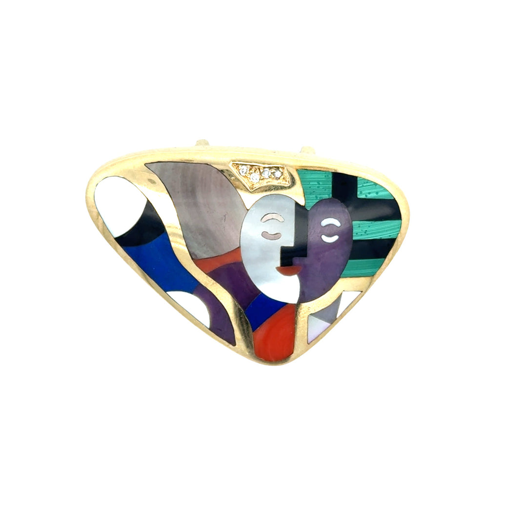 Estate Asch Grossbardt Diamond, Multi Color Gemstone 14K Yellow Gold Pendant/Brooch