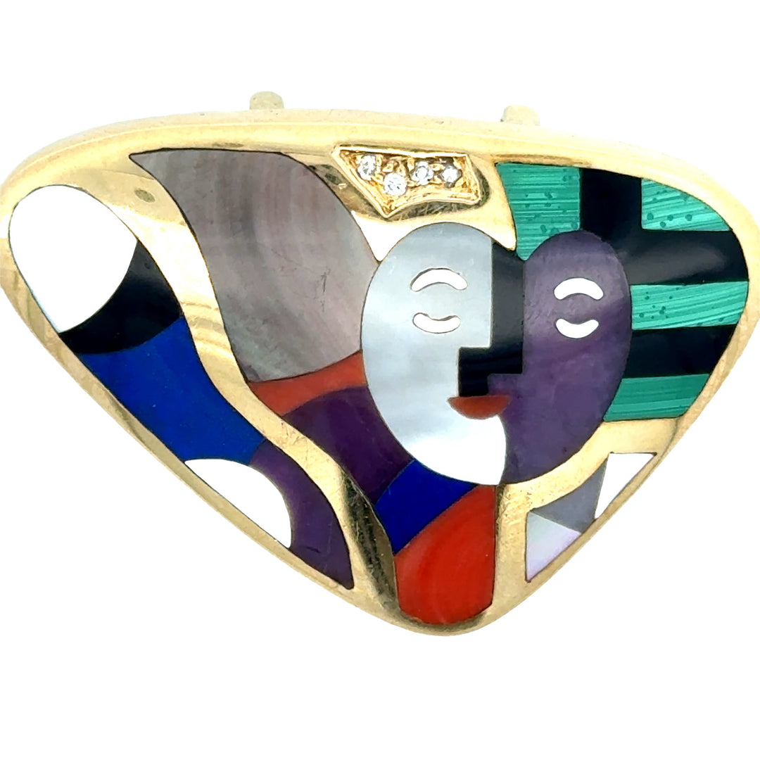 Estate Asch Grossbardt Diamond, Multi Color Gemstone 14K Yellow Gold Pendant/Brooch