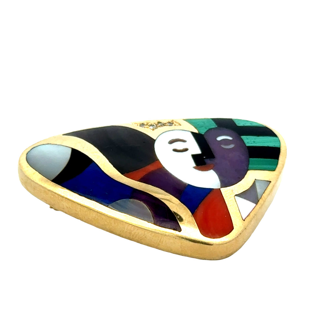 Estate Asch Grossbardt Diamond, Multi Color Gemstone 14K Yellow Gold Pendant/Brooch