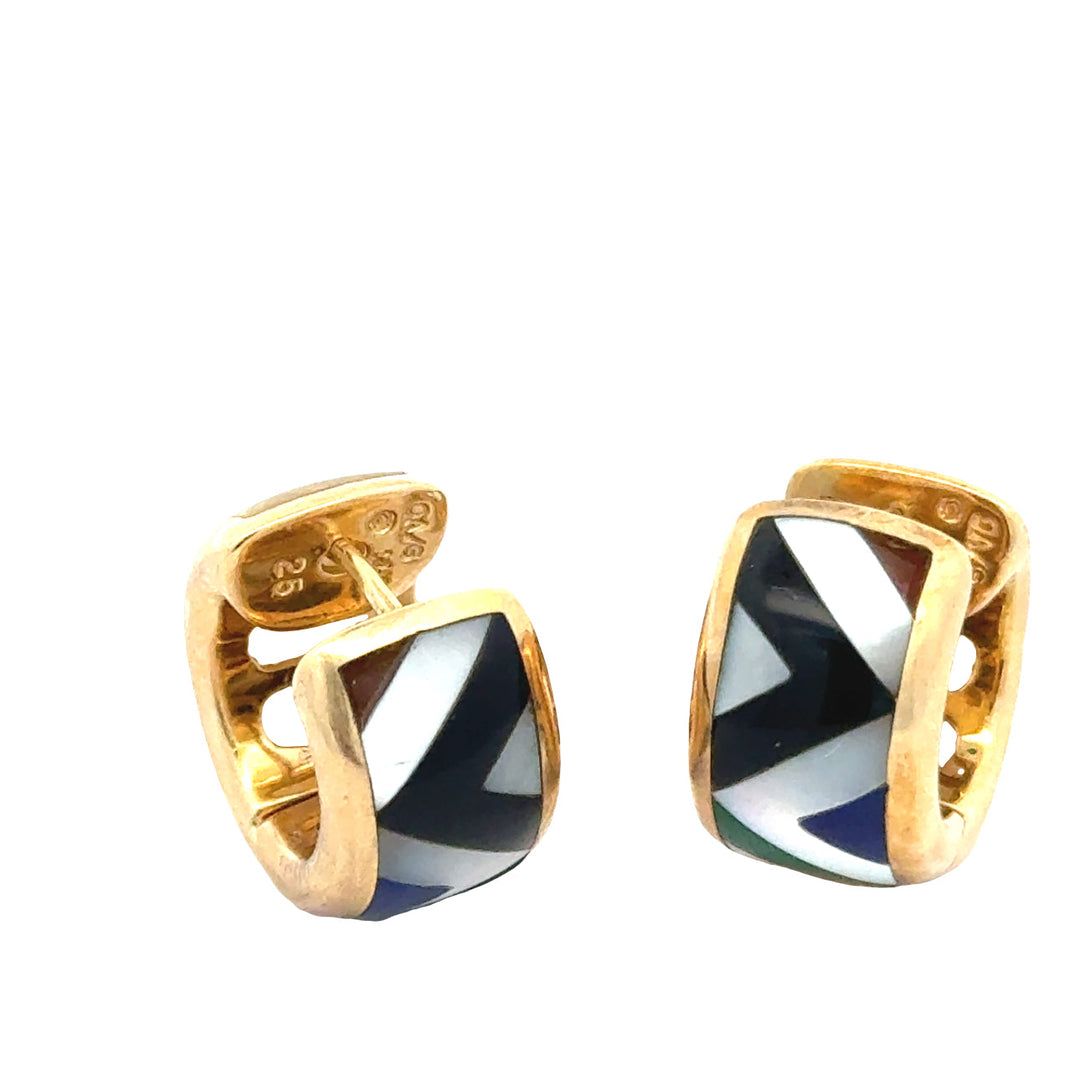 Estate Designer Asch Grossbardt Multi Color Gemstone Reversible 14K Yellow Gold Earrings