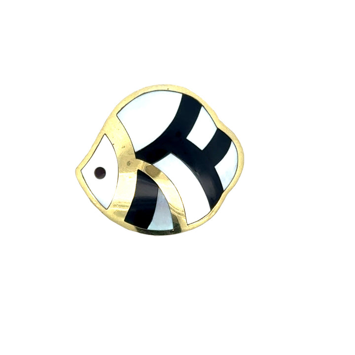 Estate Designer Asch Grossbardt Bunny Diamond, Multi Color Semi Precious Reversible 14K Yellow Gold Pendant.