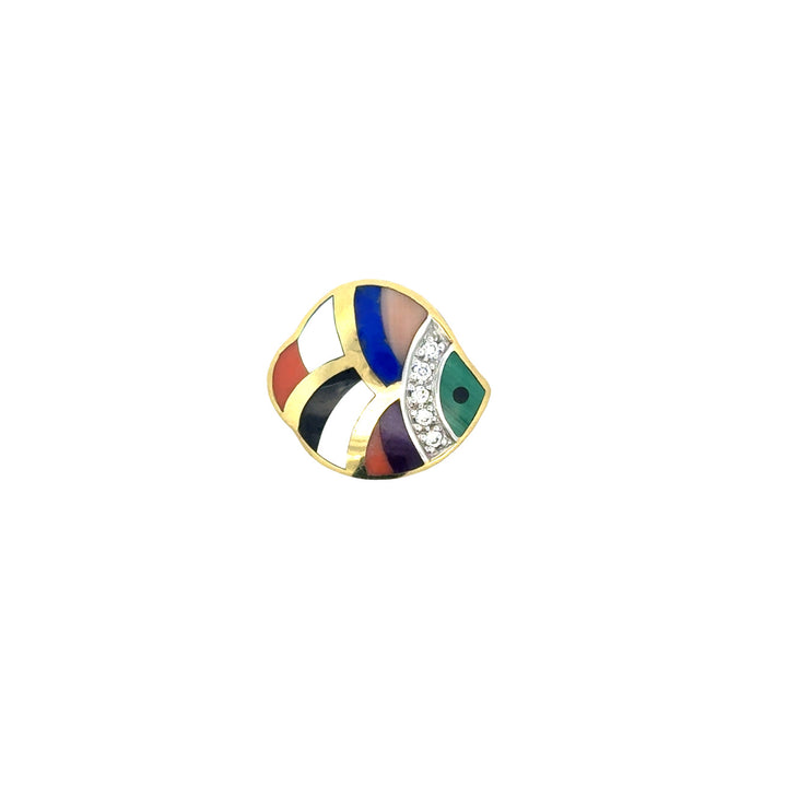 Estate Designer Asch Grossbardt Bunny Diamond, Multi Color Semi Precious Reversible 14K Yellow Gold Pendant.