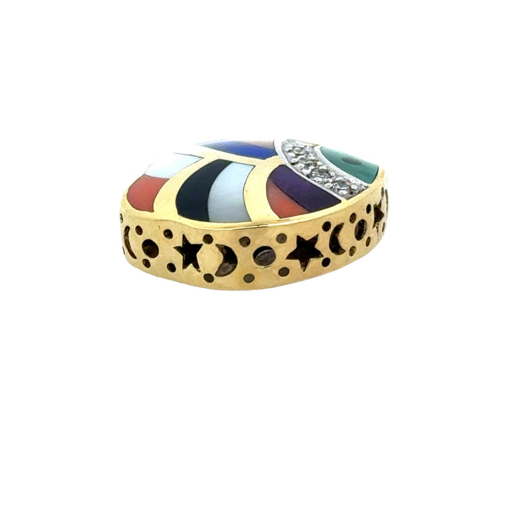 Estate Designer Asch Grossbardt Bunny Diamond, Multi Color Semi Precious Reversible 14K Yellow Gold Pendant.