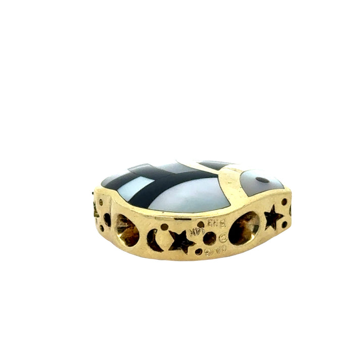 Estate Designer Asch Grossbardt Bunny Diamond, Multi Color Semi Precious Reversible 14K Yellow Gold Pendant.