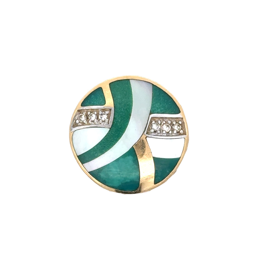 Designer Asch Grossbardt Diamond, Mother of Pearl, Malachite 14K Yellow/White Gold Pendant
