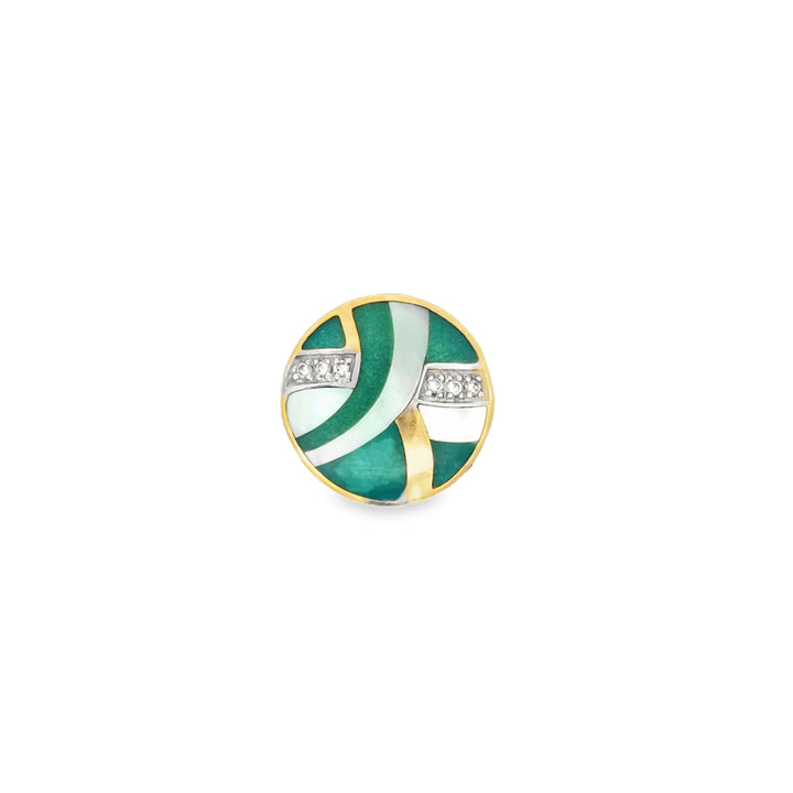 Designer Asch Grossbardt Diamond, Mother of Pearl, Malachite 14K Yellow/White Gold Pendant