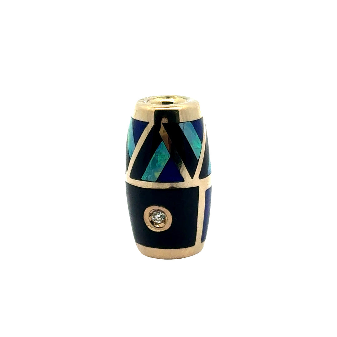 Designer Asch Grossbardt Diamond, Opal, Lapis, Onyx 14K Yellow Gold Pendant