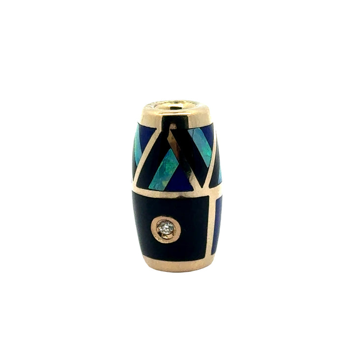 Designer Asch Grossbardt Diamond, Opal, Lapis, Onyx 14K Yellow Gold Pendant