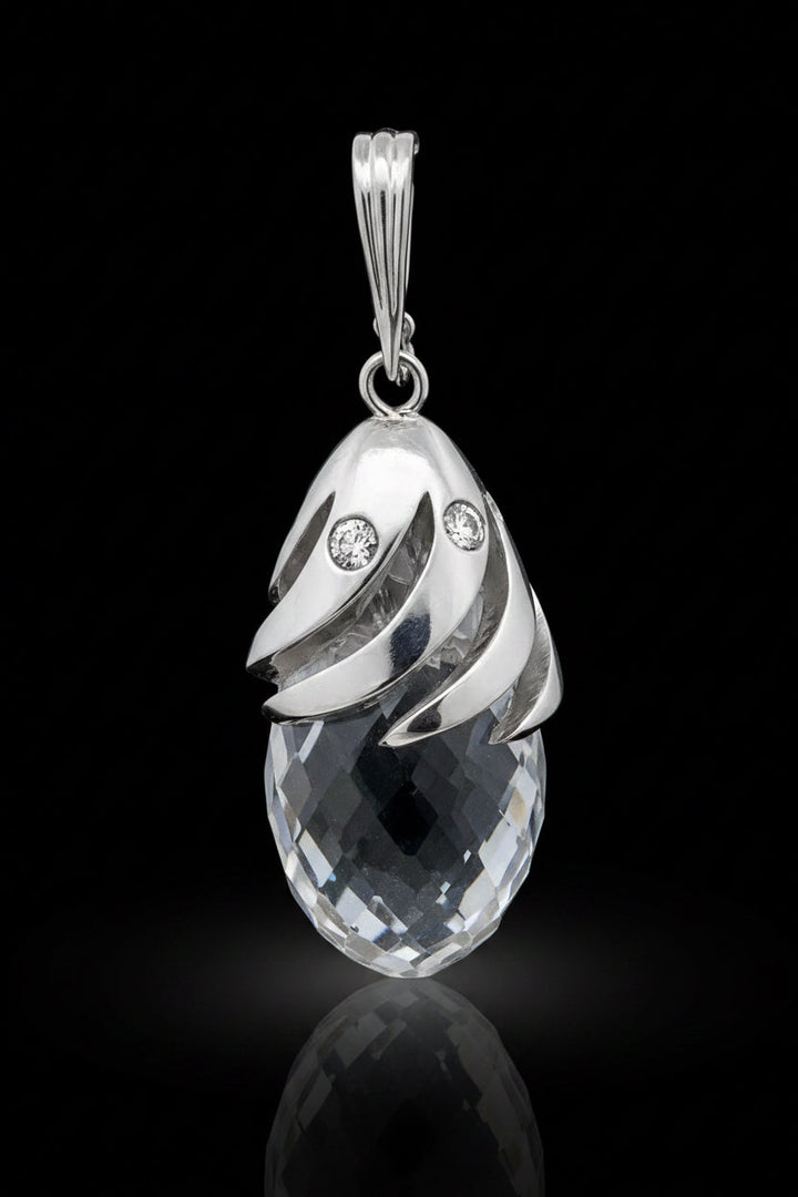 Designer Diamond & Rose Quartz 14Kt White Gold Pendant