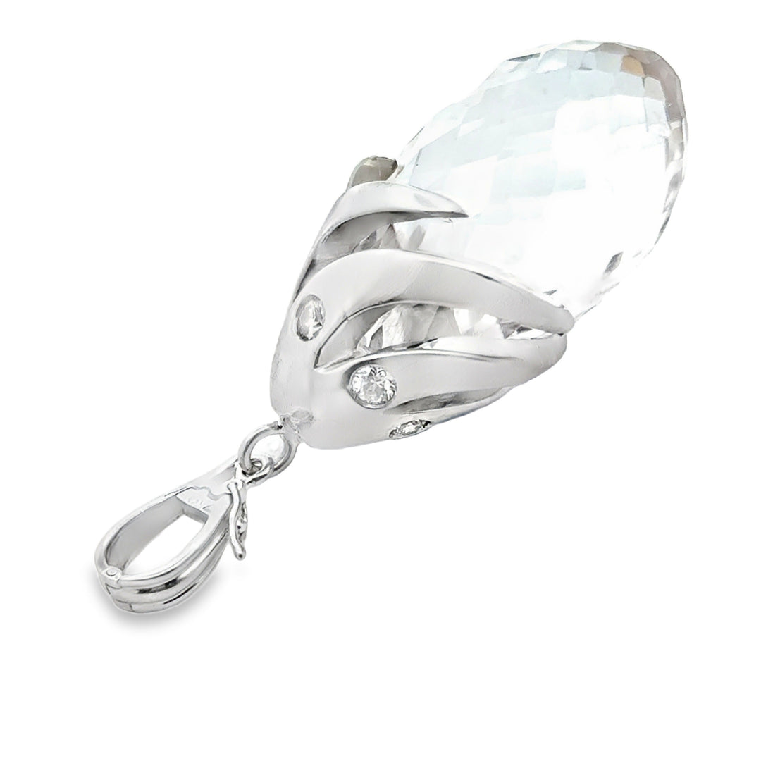 Designer Diamond & Rose Quartz 14Kt White Gold Pendant