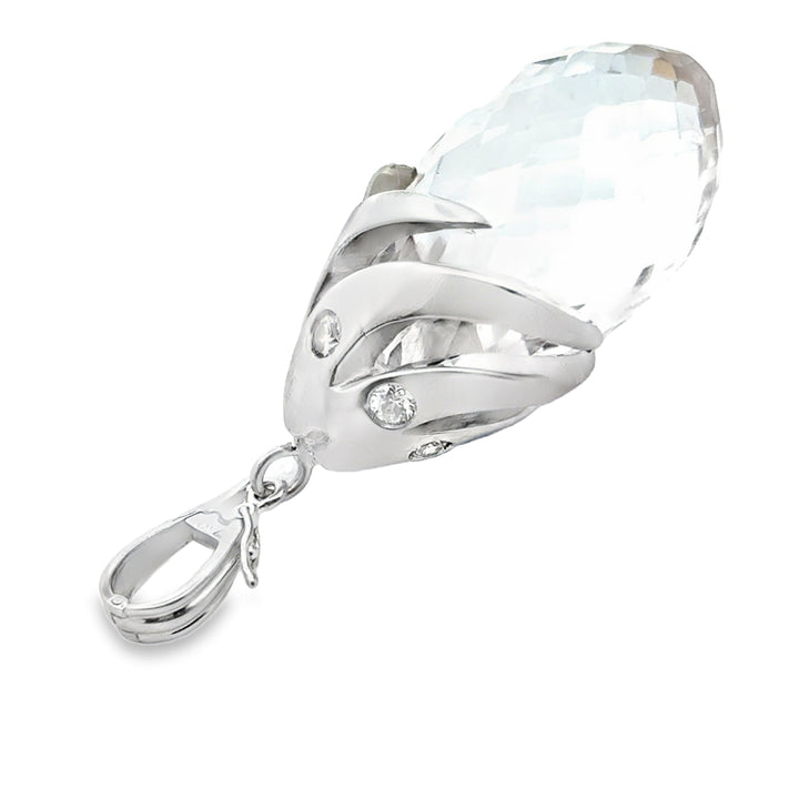 Designer Diamond & Rose Quartz 14Kt White Gold Pendant