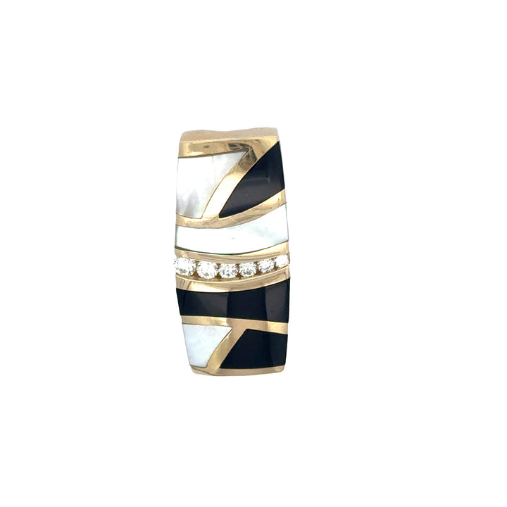 Designer HL Diamond, Onyx, Mother of Pearl 14Kt Yellow Gold Pendant