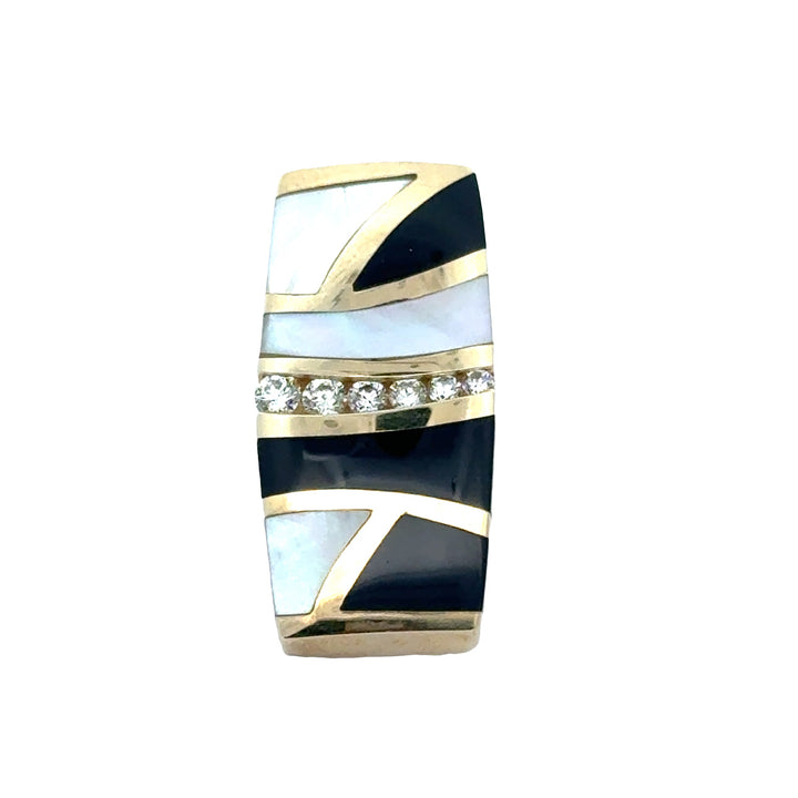 Designer HL Diamond, Onyx, Mother of Pearl 14Kt Yellow Gold Pendant