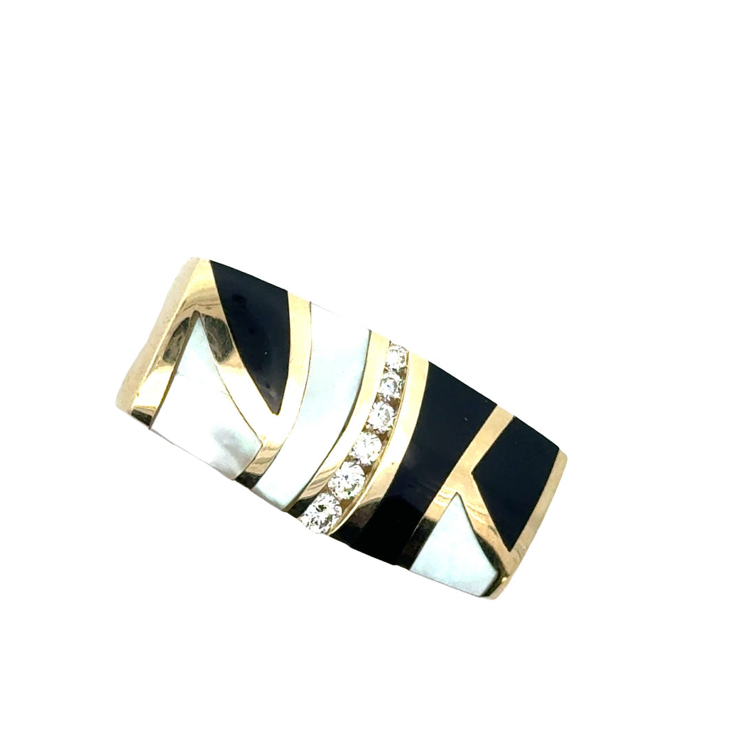 Designer HL Diamond, Onyx, Mother of Pearl 14Kt Yellow Gold Pendant